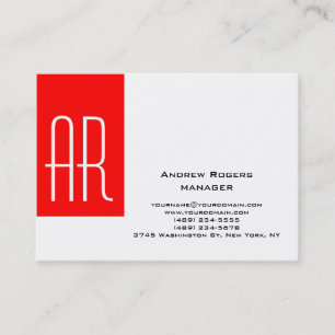 Carte De Visite Monogramme rouge blanc moderne potelé simple de