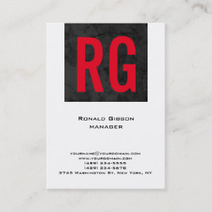 Carte De Visite Monogramme rouge blanc noir simple simple unique
