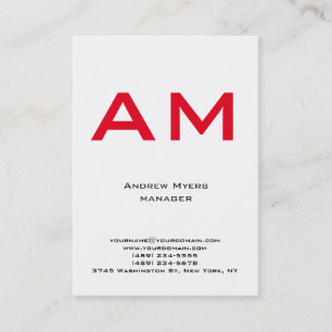 Carte De Visite Monogramme rouge blanc simple