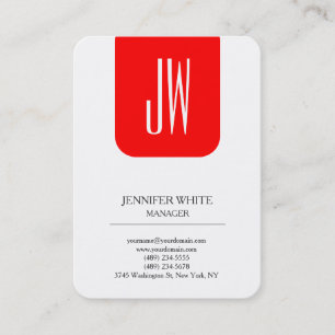 Carte De Visite Monogramme rouge blanc simple à la mode de style