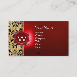 CARTE DE VISITE MONOGRAMME ROUGE DE PARCHEMIN DE DAMASSÉ DE JOINT