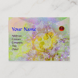 Carte De Visite MONOGRAMME ROUGE de VAGUES, rose vert-bleu jaune