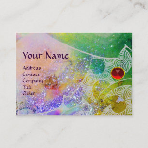 Carte De Visite MONOGRAMME ROUGE de VAGUES, rose vert-bleu pourpre