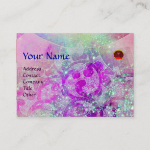 Carte De Visite MONOGRAMME ROUGE de VAGUES, rose vert-bleu pourpre