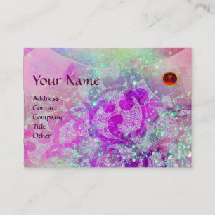 Carte De Visite MONOGRAMME ROUGE de VAGUES, rose vert-bleu pourpre