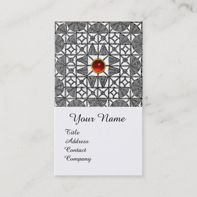 CARTE DE VISITE MONOGRAMME ROUGE EN PIERRE NOIRE BLANCHE EN LACE G (Devant)