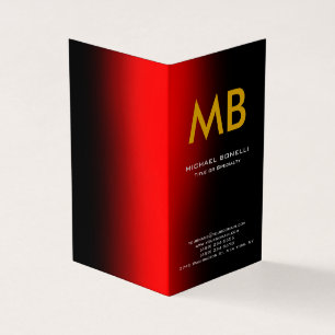 Carte De Visite monogramme rouge moderne jaune noir