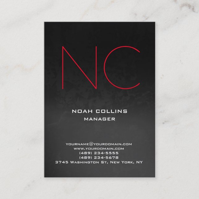 Carte De Visite Monogramme rouge noir gris simple simple unique (Devant)