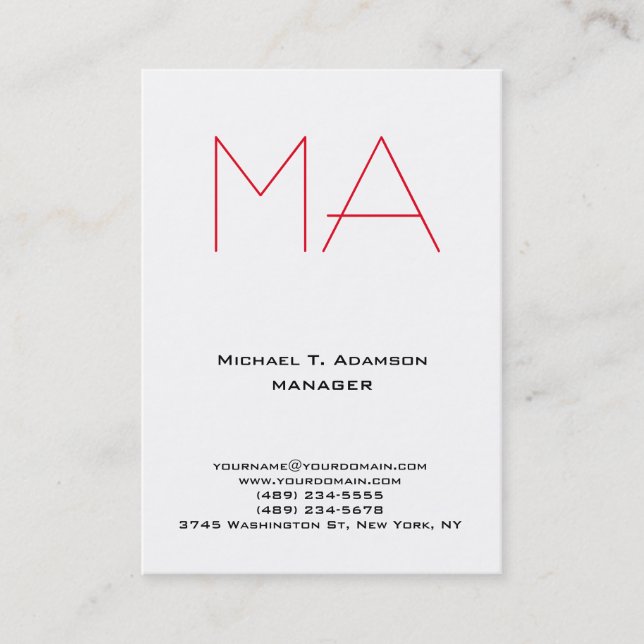Carte De Visite Monogramme rouge professionnel blanc et tendance (Devant)