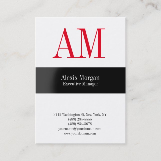 Carte De Visite Monogramme rouge professionnel blanc vertical (Devant)