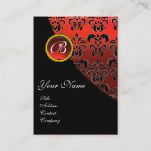 CARTE DE VISITE MONOGRAMME ROUGE RUBY DAMASK,