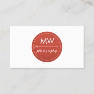 Carte De Visite Monogramme rouge rustique cercle avec flèche