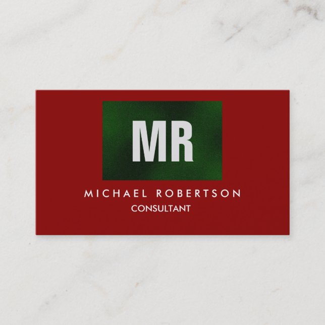 Carte De Visite Monogramme rouge vert de qualité unique (Devant)