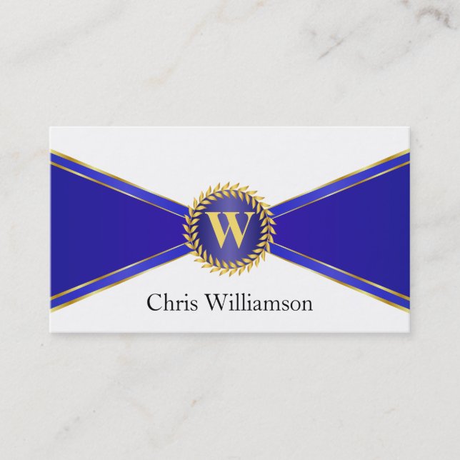 Carte De Visite Monogramme royal bleu et or (Devant)