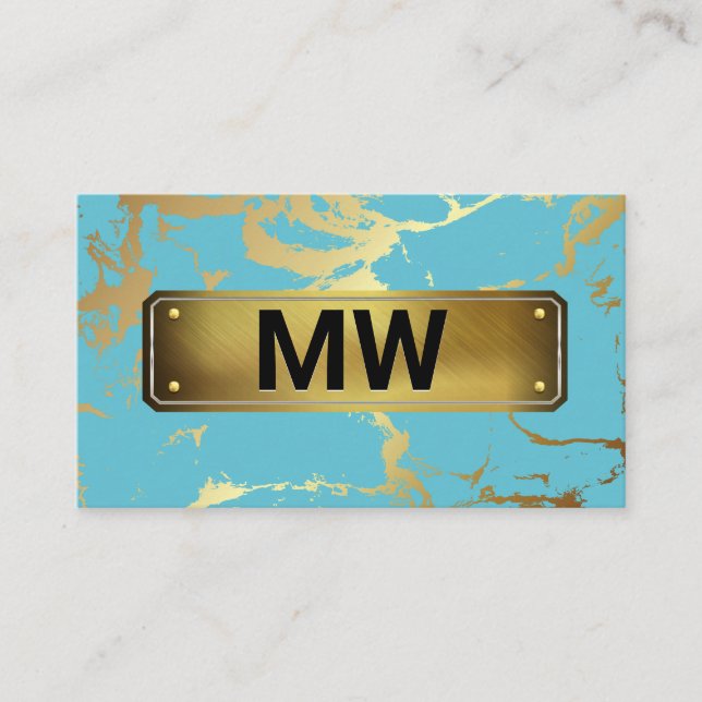 Carte De Visite Monogramme | Sauvegarde d'or | Marbre or Turquoise (Devant)