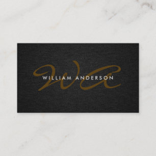 Carte De Visite Monogramme Script Corporate Minimal Linen noir