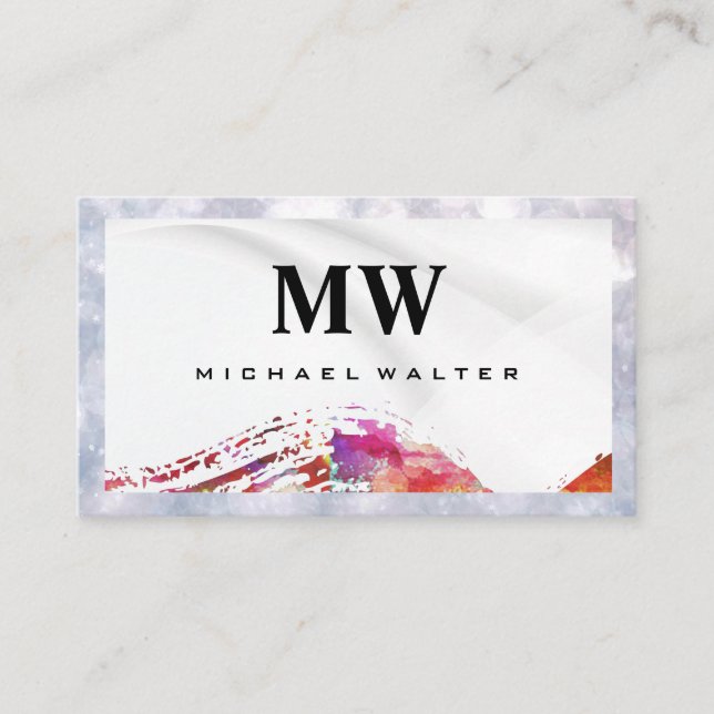 Carte De Visite Monogramme Serif | Aquarelle broyée (Devant)