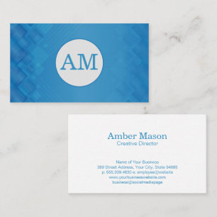 Carte De Visite Monogramme Serif   Motif géométrique bleu