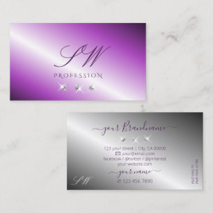 Carte De Visite Monogramme Shimmerge Purple Silver Diamants Sparkl