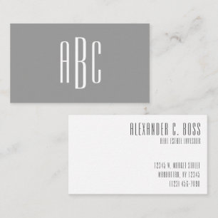 Carte De Visite Monogramme simple à trois lettres gris et blanc mo