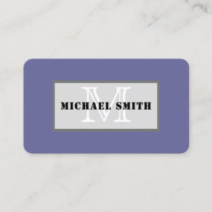 Carte De Visite Monogramme simple bleu foncé Arrière - plan gris