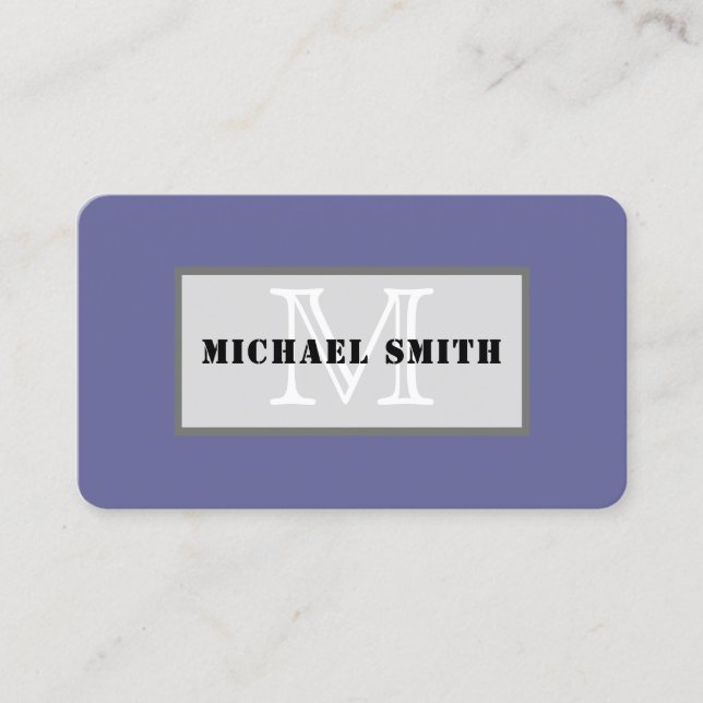 Carte De Visite Monogramme simple bleu foncé Arrière - plan gris (Devant)