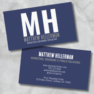 Carte De Visite Monogramme simple et professionnel bleu marine