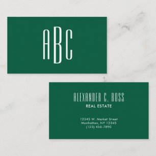 Carte De Visite Monogramme simple trois lettres Hunter Green