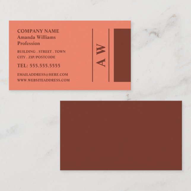 Carte De Visite Monogramme simpliste, minimaliste (Devant / Derrière)