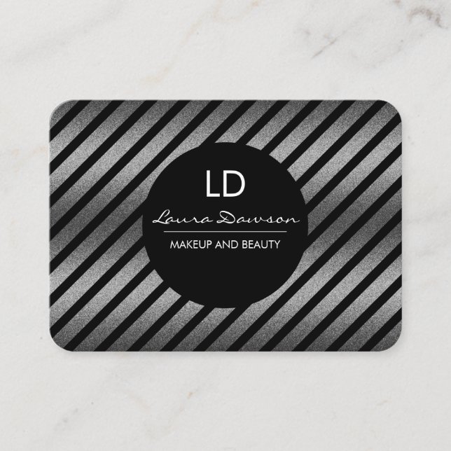 Carte De Visite Monogramme Sliver Glamor Cercle et rayures (Devant)