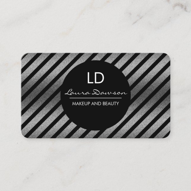 Carte De Visite Monogramme Sliver Glamor Cercle et rayures (Devant)