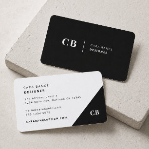 Carte De Visite Monogramme stylé tendance noir et blanc moderne