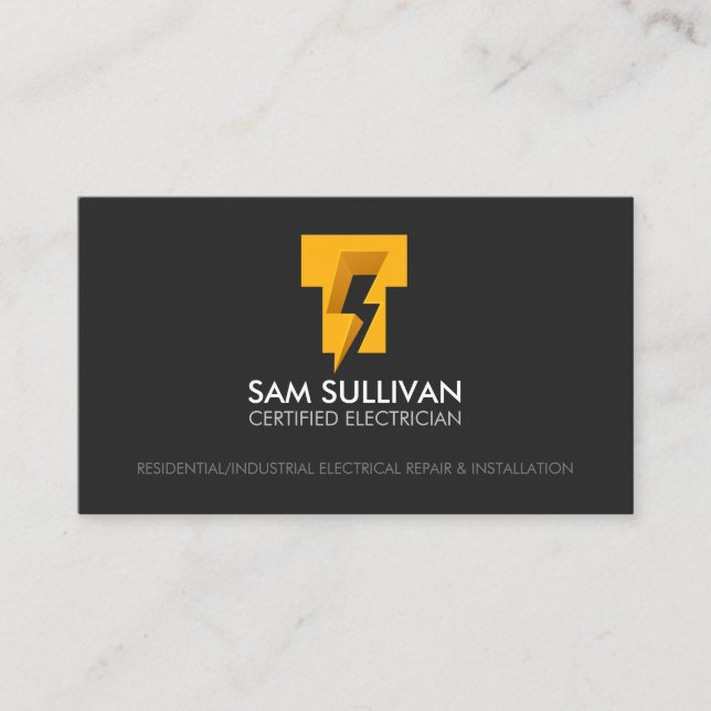 Carte De Visite Monogramme T de l'entrepreneur en électricité (Devant)