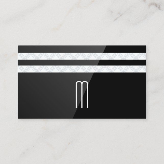 Carte De Visite Monogramme | Tailles florales | Black Gloss (Devant)
