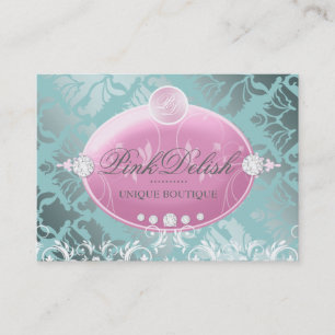 Carte De Visite monogramme   Teal léger 3,5 x 2,5 de 311-Pink