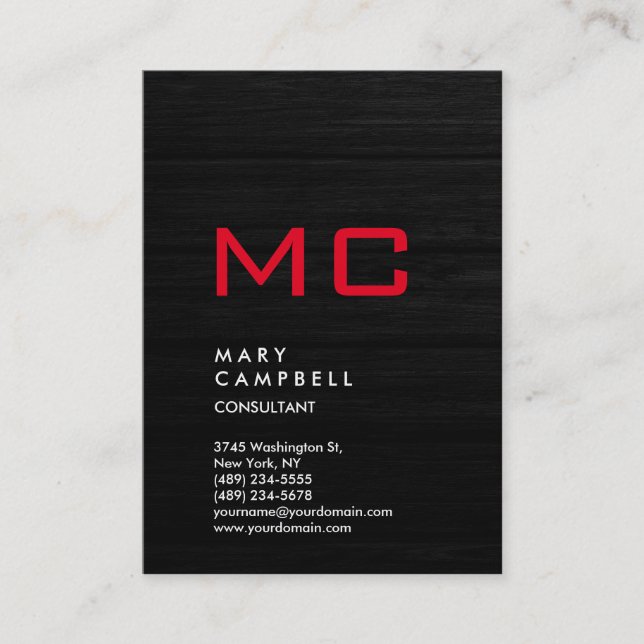 Carte De Visite Monogramme tendance en bois gris vertical (Devant)
