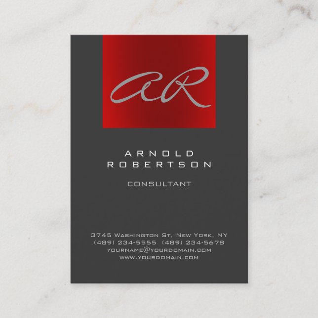Carte de visite Monogramme tendance gris gris (Devant)