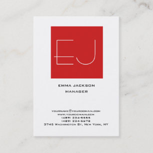 Carte De Visite Monogramme tendance unique rouge blanc vertical él