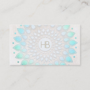 Carte De Visite Monogramme Turquoise Floral Lotus Marbre blanc