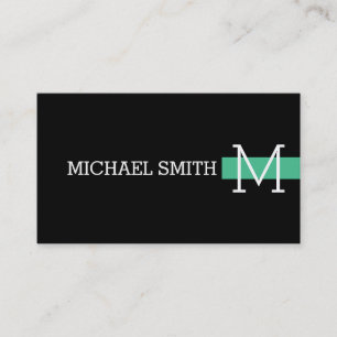 Carte De Visite Monogramme uni noir moderne Ocean Green