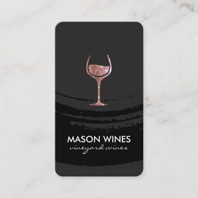 Carte De Visite Monogramme Verre de vin brossé artistique (Devant)