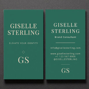 Carte De Visite Monogramme vert émeraude Moderne Élégant minimalis