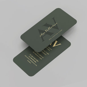 Carte De Visite Monogramme vert foncé moderne professionnel
