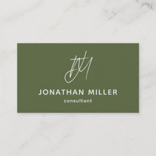 Carte De Visite Monogramme vert olive minimaliste moderne
