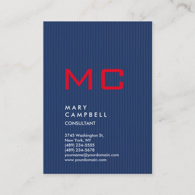 Carte De Visite Monogramme vertical bleu rouge tendance (Devant)