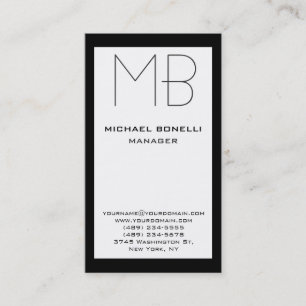 carte de visite monogramme vertical noir blanc bor