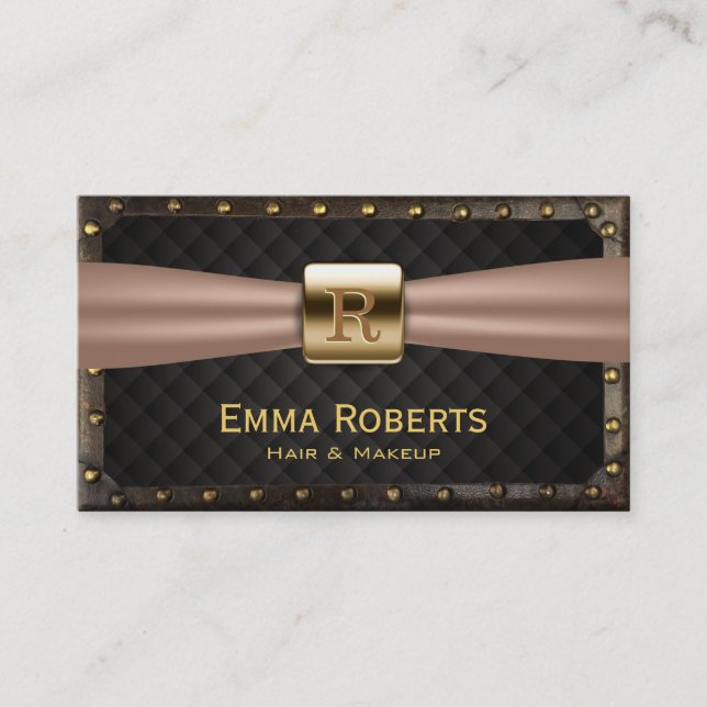 Carte De Visite Monogramme vintage Steampunk de cheveux et d'or de (Devant)