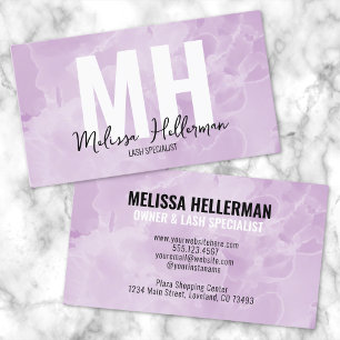 Carte De Visite Monogramme Violet Aquarelle Moderne