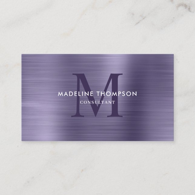 Carte De Visite Monogramme violet métallique brossé professionnel (Devant)