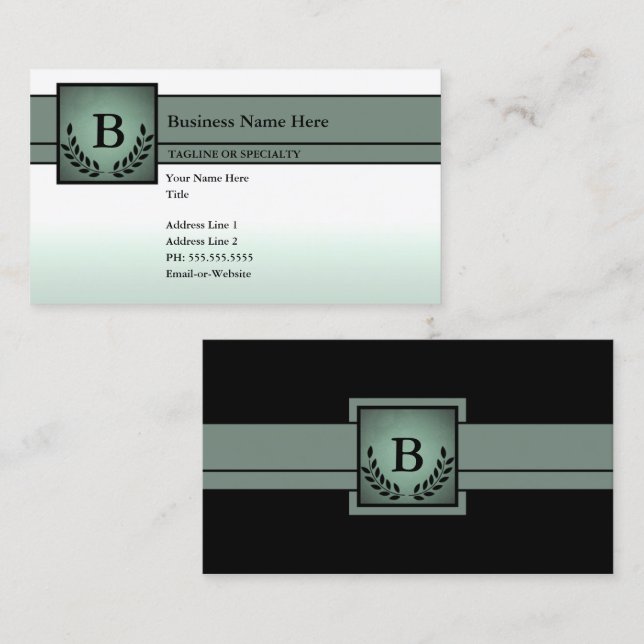 Carte De Visite monogrammed professionnel (vert olive) (Devant / Derrière)